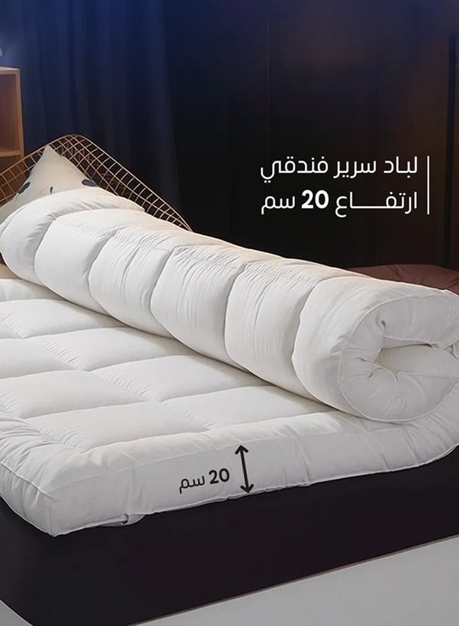 أسرار لباد مرتبة فندقي ممتاز من الألياف الدقيقة بسمك 20 سم مع حشوة ناعمة من الألياف الدقيقة - لباد سرير قابلة للتنفس مع حواف زاوية مناسبة - أبيض - Image 1